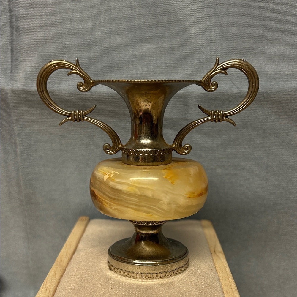 Vintage Small Brass and Marble Vase Decorated Hands 3.15” Height